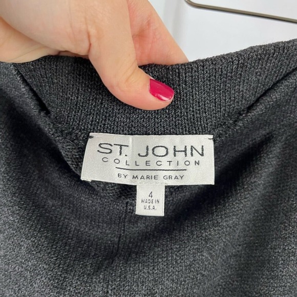 ST. JOHN Santana Knit Pants High Waist Wide Leg Gray USA Size 4 - Picture 3 of 5